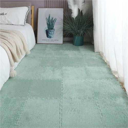 HZLXF1 12pc Interlocking Carpet Tiles,plush Carpet,foam Carpet Tiles For Parlor Bedroom Decoration 30 * 30 CM(Mint Green)