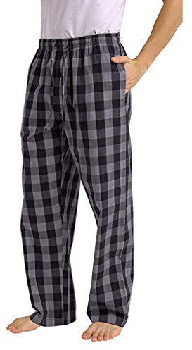 Generisch Plaid Haushose Herren Lockere Pyjamahose Freizeithose Elastische Taille Lang Sporthose Männer Gerades Bein Hosen Baggy Trousers for Men Men's Casual Pajama Pants (Grey, S)