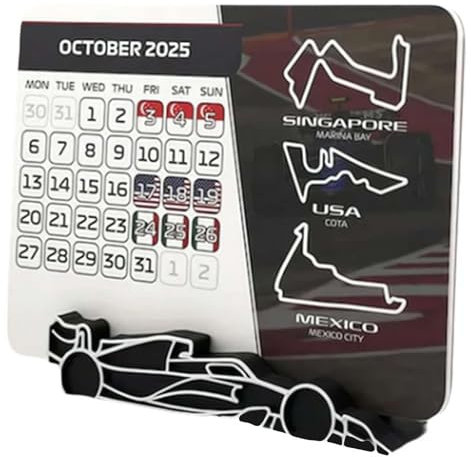 F1-Kalender 2025, F1 2025 Kalender, 2025 Formel 1 Rennkalender, 2025 Desktop-Kalender mit F1-Autoständer, 17,8 x 14 cm, Renntisch-Kalender 2025, Motorsport-Enthusiasten-Kalender, Erinnerungsstücke,
