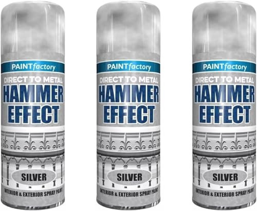 MIXEL Hammer Effect Silver Spray Paint, Quick Drying Formula, Easy to Apply, Ideal for Metal, Wood, Plastics, Perfect for DIY Projects, Home Improvement, 400ml, (3 Pcs)