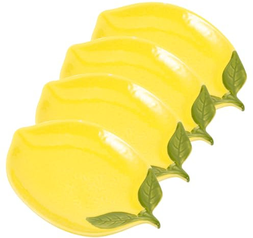 HEMOTON 4 Piezas vajilla de limon ensaladera con forma de limón plato de fruta decoración de limón tazón de limón platos de postre de limon tazón de cerámica tazón en forma de limón Yellow