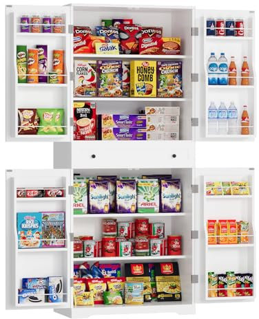 VOWNER Mueble Auxiliar de Cocina, Armario Aparador, Alacena de Despensa, 183H x 76L x 40W cm, Mueble Cocina, con 12 Estantes Laterales en la Puerta y 4 Baldas Ajustables (Blanco)