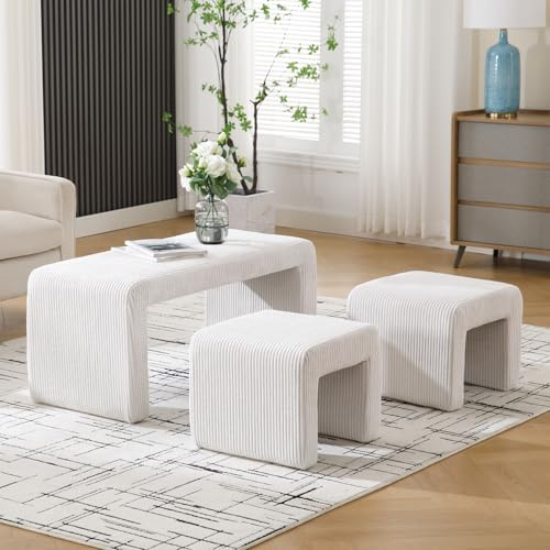 Ya-Home Sitzbank mit Sitzhocker Modern Polsterbank Kordsamt Fußbank Bettbank für Wohnzimmer Schlafzimmer Flur, Weiß