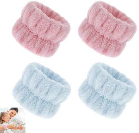 WQEDVN Damen 4-stück Handgelenkbänder zum Waschen des Gesichts, Armbänder zum Waschen des Gesichts, für Frauen und Mädchen, verhindern, dass Flüssigkeit in Ihre Arme, Rosa, 5.5 cm