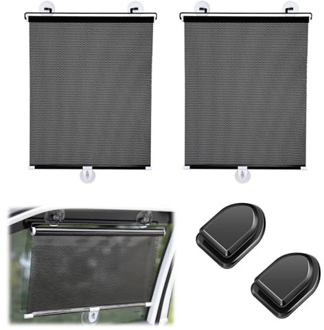 2 PCS Pare Soleil Voiture Bébé Rideau Pare-Soleil de Voiture Store Enrouleur pour Voiture avec 6 Ventouse et 2 Crochet Rétractable Protection UV 40 * 60CM