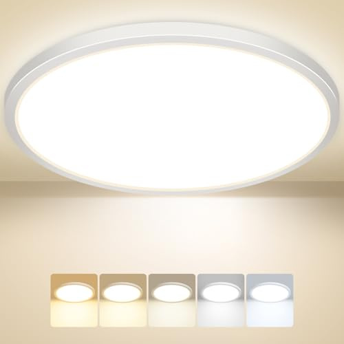 Peasur Deckenlampe LED Deckenleuchte Flach,5Farben-3000/3500/4000/5000/6500K,Wasserfest Badezimmer Lampe Decke,24W Modern Rund Lampe für bad flur schlafzimmer keller Wohnzimmer Büro,33 * 1.6cm