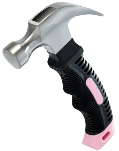 KURUI Kleiner Hammer zum Aufhängen von Bildern, Trockenbauankern, Bilder-Aufhängewerkzeug, hohe Härte, 227 g, Klauenhammer mit stoßdämpfendem, rutschfestem Griff, für Kinder und Frauen, Rosa