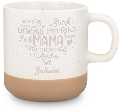 GRAVURZEILE Gravierte Steingut Tasse - Mama Collage - Personalisiert mit Namen - Geschenk für Mama zum Muttertag & Geburtstag - 360 ml - spülmaschinenfest - Keramik Kaffeetasse mit Gravur