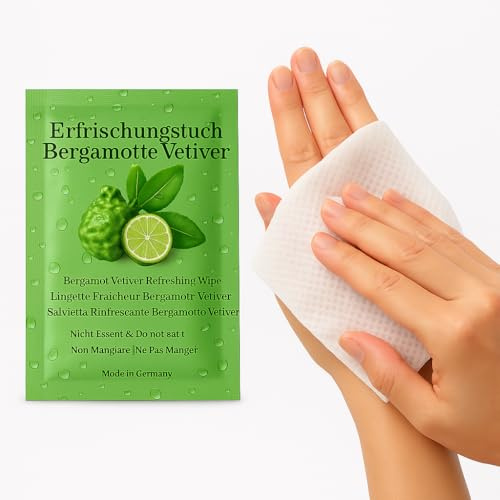 Einzeln verpackte Erfrischungstücher mit Eau de Cologne | Feuchttücher für unterwegs – Reisen, Sport, Büro & Alltag | Frische & Hygiene to go | Duft Bergamotte & Vetiver (100 Stück, Kolonyalı Mendil)