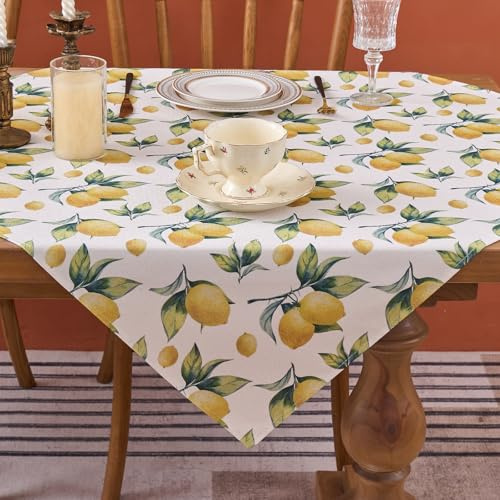 Tischdeko Gelb Lemons Grüne Blätter Summer Modern Zitronentischdecke 100x100 Tischdecke Zitronen Polyester Abwaschbar Dekoration für Drinnen Draußen Esstisch Party Hochzeiten Feiertage Geburtstag