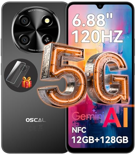 OSCAL Tiger 8 Smartphone 5G, 12GB +128GB/2TB Telefono Cellulare, Android 15, 6.88'' HD+ 120Hz Telefoni, Unisoc T8100 Octa Core, 5000mAh/18W, AI Camera 16MP+8MP, 5G Dual SIM/OTG/NFC/Fingerprint