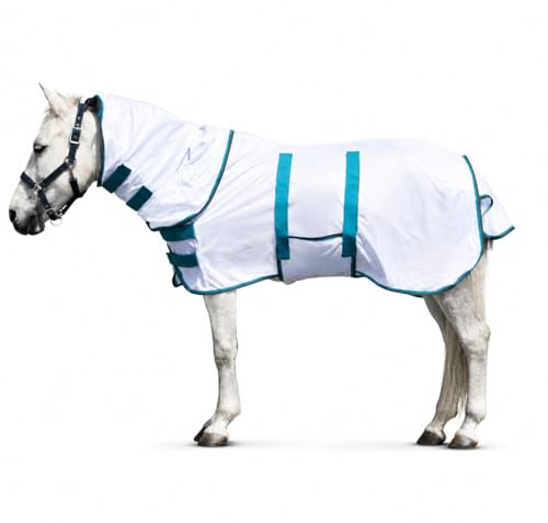 Leberna Shetty Couverture anti-mouches avec col et bavoir ventral, couverture d'été perméable à l'air avec protection de poitrine pour poney, couverture d'eczéma pour poulain