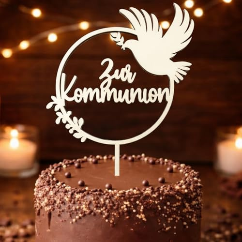 Tortendeko Kommunion, Cake Topper Kommunion Deko Junge Mädchen, Erstkommunion Kuchen Deko aus Holz