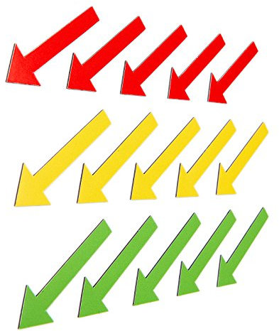SMILEYBOARD Magnetpfeile – 15 Stück, 6 cm – farbige Markierungspfeile in Rot, Gelb und Grün – für Präsentationen, Büro & Haushalt