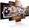 B&D XXL - Wandbilder XXL Blumen 225x112cm 5 tlg - Wand Deko Leinwand Bilder Groß Wanddeko Wohnzimmer Schlafzimmer Kunstdrucke - rosa Magnolie orientalisch Perlen Sand b-A-0006-b-p