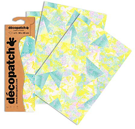 Decopatch Papier No. 748 (türkis gelb Aquarelldreiecke, 395 x 298 mm) 3er Pack