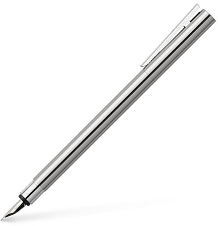 Faber-Castell 342002 - Stilografica Neo Slim in acciaio inossidabile, larghezza pennino EF, argento lucido