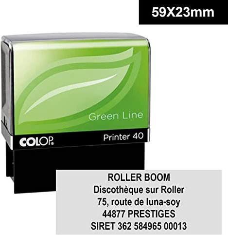 Tampon encreur entreprise automatique personnalisable - Colop Printer 40 encre noire et boitier vert - personnalisé jusqu'à 5 lignes de texte - 59x23 mm