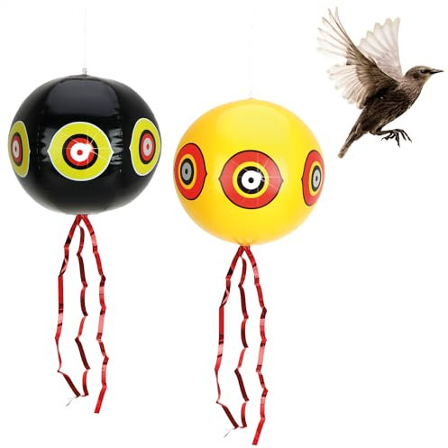com-four® 2X Vogelabwehr-Ballon - runde Vogelscheuche zum Aufhängen - Ballon mit reflektierenden Augen und Knisterstreifen - Vogelschreck für Stare, Krähen, Dohlen, Tauben (2 Stück - Ballon)