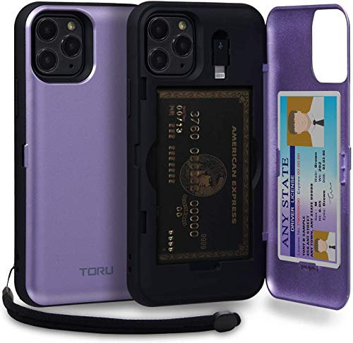 TORU CX PRO for iPhone 11 Pro Case Wallet | Protective Shockproof Heavy Duty Cover with Hidden Card Holder & Card Slot |Wrist Strap, Lightning Adapter Mirror Included - Purple