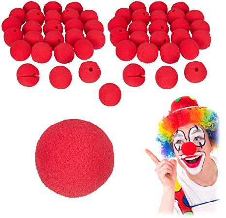 Relaxdays 50 x Clownsnasen im Set, Kinder & Erwachsene, Schaumstoff, Fasching, Karneval, Halloween, Kostüm Clown Nase, rot
