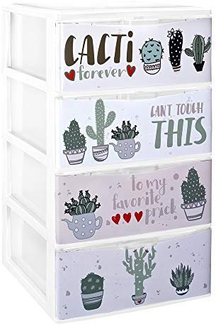 COM-FORT HOUSE Cajonera Apilable Plastico - Modelo Iris (4, Cactus)
