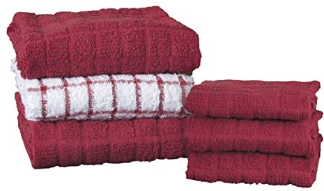 Ritz Juego de 6 Toallas de Cocina y paño de Cocina de algodón de Rizo, Color Rojo pimentón