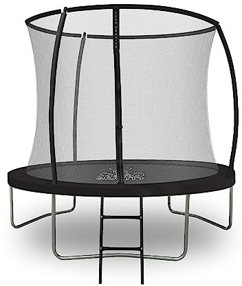 Zero Gravity Trampolin Outdoor Ø 183/244/305/366/427 cm, TÜV GS Zertifiziert, Gartentrampolin Komplett-Set mit Sicherheitsnetz Randabdeckung Leiter, Sturmsicher in 5 Minuten, Ultima 4 Black Edition