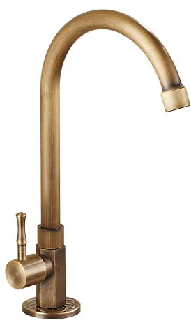 Grifo de latón clásico cuello de cisne de una sola palanca solo frío fregadero de cocina grifo mezclador bronce acabado cepillado