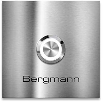 Metzler Edelstahl Türklingel Bergmann - Quadratische Haustürklingel aus Edelstahl V2A - Made in Germany - LED Drucktaster der Klingel Haustür in verschiedenen Farben wählbar - Größe: 8 x 8 cm