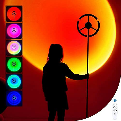 kangten 14W Stehleuchte Stehlampe Sonnenuntergang Projektionslampe RGB Farben Rainbow Nachtlicht mit Fernbedienung 5000 Lumen Dimmbar für Party Themen