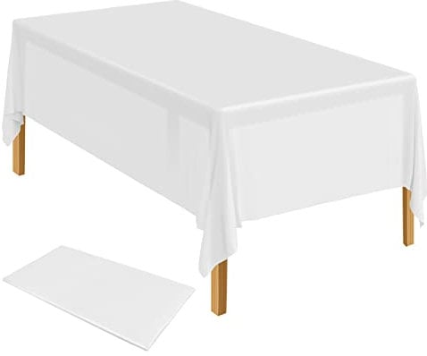 ELECLAND Plastic Table Cover - 137 x 274 cm Rectangle White Tablecloth for Indoor/Outdoor Wedding, Birthday Party Decorations