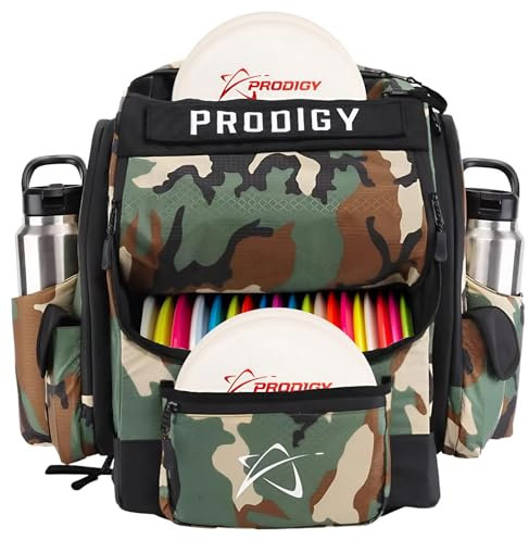 Prodigy Disc BP-1 V3 Disc Golf Backpack - Golf Bag Organizer - Holds 30+ Discs Plus Storage - Tear and Water Resistant - Pro Quality Bag for Disc and Frisbee Golf (Green Camo)