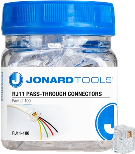 Jonard Tools RJ11-100 CAT3 RJ11 Pass-Through Connectors for Telephone Cables (Pack of 100)
