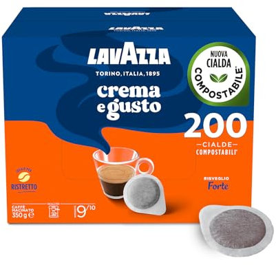 Lavazza, Cialde Crema e Gusto Forte, Caffè in Cialde, 4 Pack da 50 Cialde, per un Espresso Forte e Pieno, con Note Aromatiche di Legno e Tabacco, Arabica e Robusta, Intensità 9/10, Tostatura Scura
