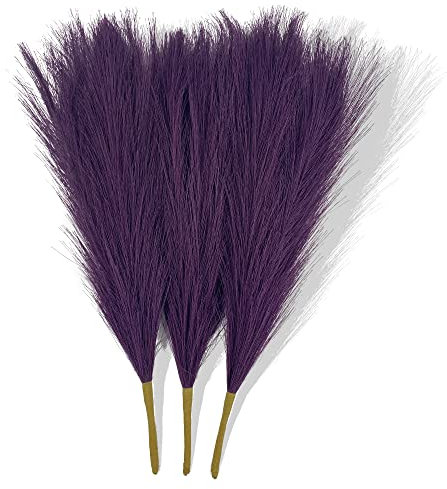 Acfruits Pampasgras, künstliches Pampasgras, flauschig, 3 Stück, dunkelviolett, Blumenarrangement und Vasenfüller für Boho-Zuhause, Hochzeitsdekoration