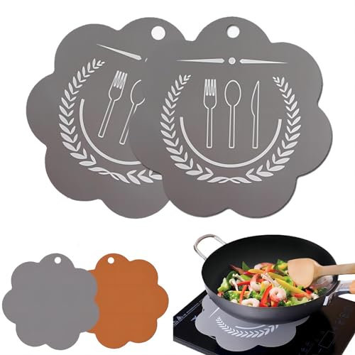 FuKuEn Induction Silicone Mat Non Slip Induction Stove Top Protector Pad Waterproof Portable Silicone Fiberglass Induction Cooktop Mat Grey with Pattern 10 Inch 2 Pieces