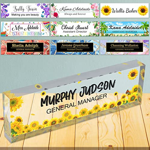 Placas de nombre de escritorio para oficina, placa de nombre personalizada para escritorio, vidrio acrílico transparente, decoración de escritorio de oficina para mujeres o hombres, 8 x 2.5 pulgadas