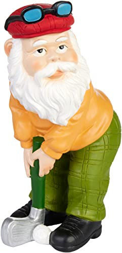 BRUBAKER Gartenzwerg Golfer mit Schläger - Golf Opa mit Golfschläger und Brille - Gartenfigur Lustig - Dekoration Wetterfest für Garten Campingplatz - Gartendeko für außen - 23 cm groß