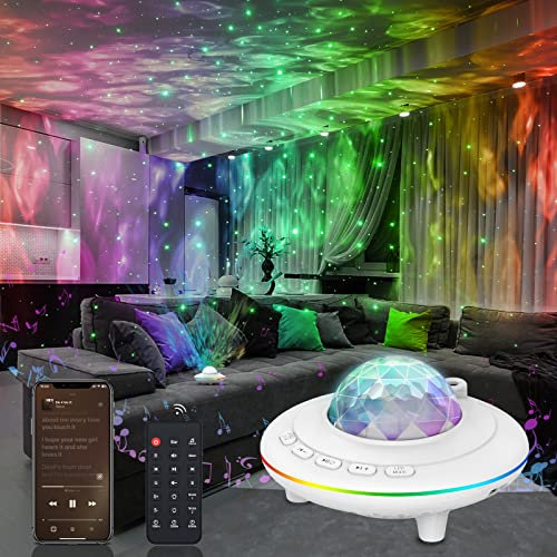 Mycket Sternprojektor, Galaxie Projektor Licht, LED Nachtlicht Lampe,Nachtlicht Projektor mit Fernbedienung, 360 ° Drehbar,Beruhigende Wechselnde Farben,Bluetooth Lautsprecher Timer für Kinder (Weiß)