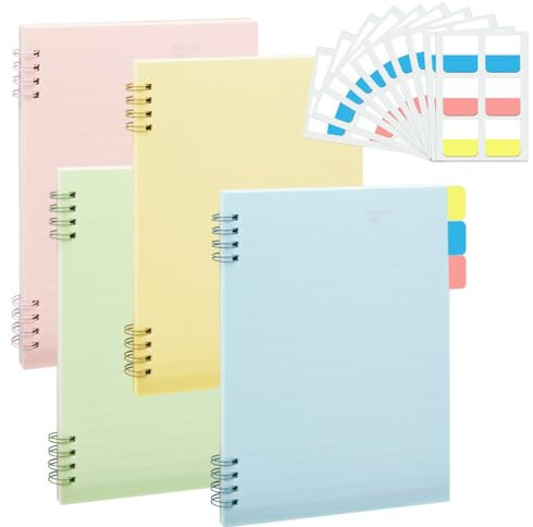 Notizbuch|Notizblock|Notizbuch A5|4 Stück A5 Spiral Notizbuch|Ringbuch din A5|Journal A5,Gestreiftes Notizbuch mit 60 Stück Index-Aufkleber,liniert Tagebuch für Memos Büro Schule,160 Seiten/80 Blatt