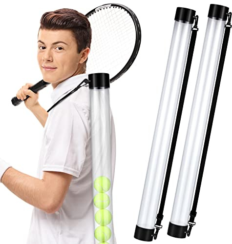 Lenwen 2 Pack Tennis Ball Tube Pickup, Fits 15 Tennis Ball with Shoulder Strap, Lightweight Collector Holder Picker Grabber Retriever Tube Carrier for Players, Coaches & Instructors(Clear)