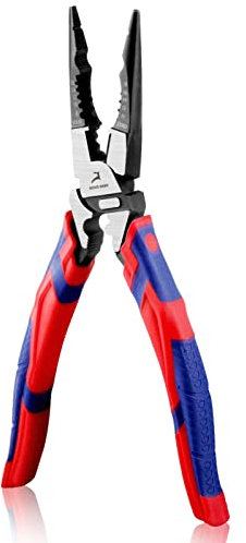 GOLD DEER 9 Inches Long Nose Pliers Wire Stripper Wire Crimper Long Nose Pliers with Wire Cutter Multi Use Wire Stripper Crimper Solid Stranded Wire Industrial Hand Tool