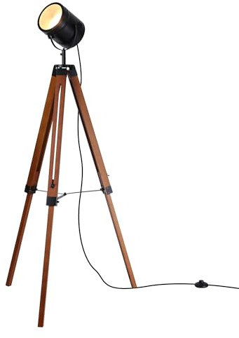 Deluce Mid-Century Modern Tripod Floor Lamp for Living Room, Vintage Industrial Tall Standing Lamp Adjustable Height Wood Tripod Corner Lighing for Reading Movie Lamps for Bedroom E27-No Bulb