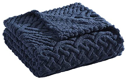 Nautica Überwurfdecke, weiche Sherpa-Bettwäsche mit Zopfmuster, ideal für Bett oder Couch (Declan Navy, 127 x 152,4 cm)