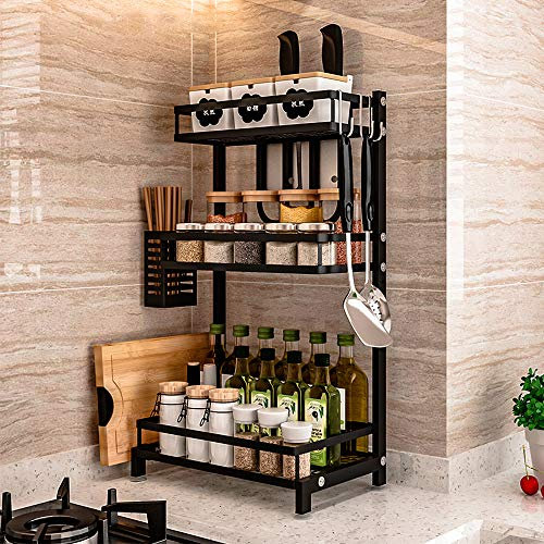 XDAILUYYDS Scolapiatti da cucina multifunzionale, scolapiatti da cucina sul lavandino, porta spezie con supporto per tagliere, supporto per stoviglie (85 x 32 x 52 cm, nero) (34 x 21 x 61 cm nero)