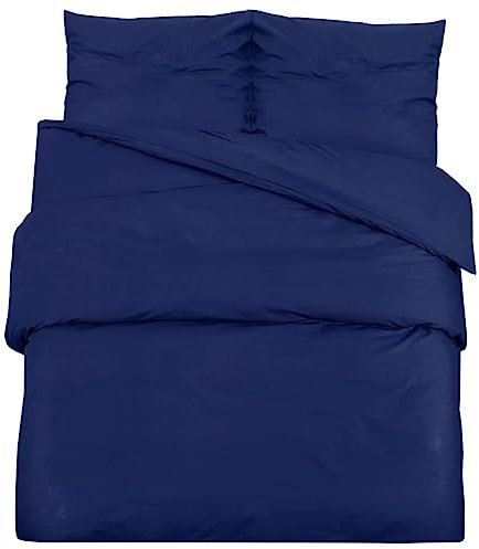 vidaXL Bettwäsche Set Bettgarnitur Bettbezug Kissenbezug Deckenbezug Bettwaren Pflegeleicht Knitterfrei Marineblau 260x220cm Baumwolle