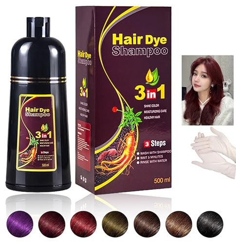 Instant dunkelrot Hair Haarfärbemittel, Natural Hair Dye Shampoo, 500 ml, Natürliche schwarze Haarfarbe 3 in 1 für Männer & Frauen,Lang anhaltende schwarze Farben