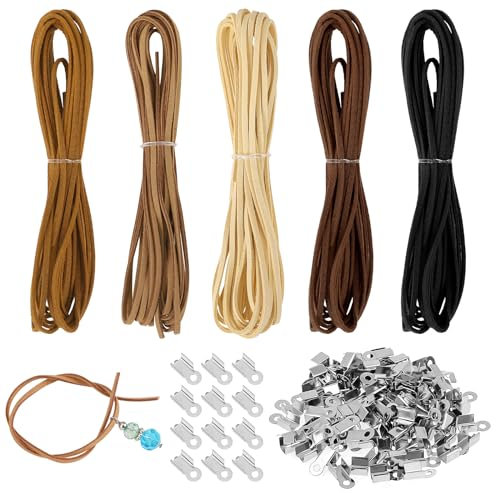 25M Leather Cord, Necklace Leather String for Jewellery Making Leather Cord with 100 Pcs Clasp, Leather Cord for DIY Handmade Crafts Bracelet Necklace Jewelry Making (5 Colors)