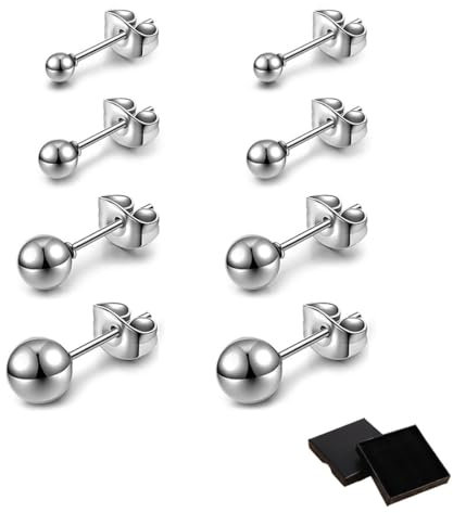ZKGYUS 4 Paar Ohrstecker Damen Klein Runde Ohrstecker für Damen Titanstahl Silber Kugel Ohrringe Kleine Kugel Ohrstecker für Mädchen, 2 mm/3 mm/4 mm/5 mm